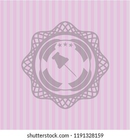 paper pin icon inside pink emblem. Vintage.
