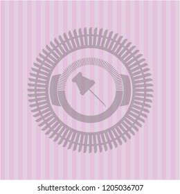 paper pin icon inside pink emblem