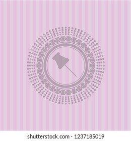 paper pin icon inside pink emblem