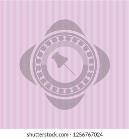 paper pin icon inside pink emblem