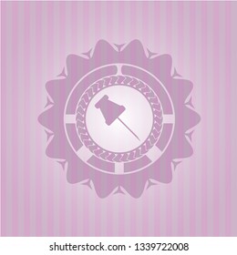 paper pin icon inside pink emblem. Vintage.