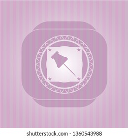 paper pin icon inside pink icon or emblem
