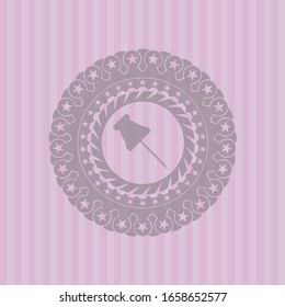 paper pin icon inside pink emblem