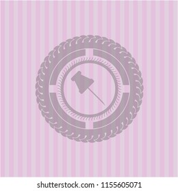 paper pin icon inside realistic pink emblem
