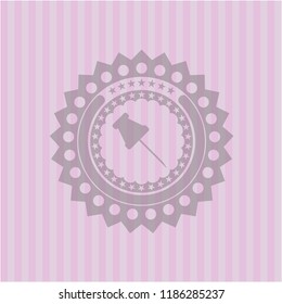 paper pin icon inside realistic pink emblem