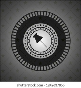 paper pin icon inside realistic black emblem