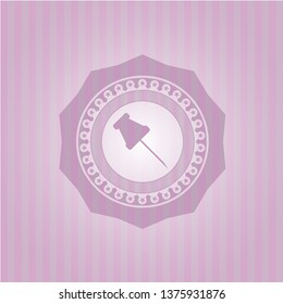 paper pin icon inside realistic pink emblem
