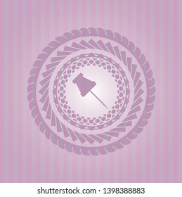 paper pin icon inside realistic pink emblem