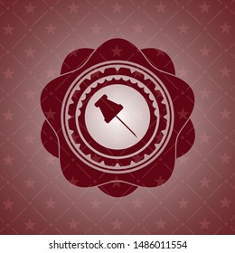 paper pin icon inside realistic red emblem