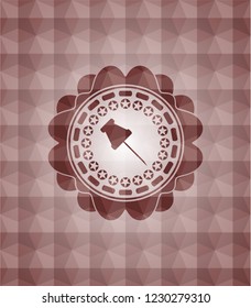 paper pin icon inside red badge with geometric pattern background. Seamless.