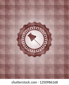 paper pin icon inside red geometric emblem. Seamless.