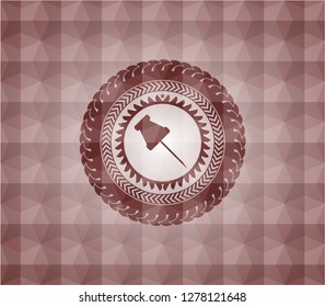 paper pin icon inside red badge with geometric pattern background. Seamless.