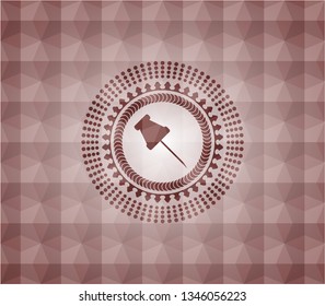 paper pin icon inside red geometric emblem. Seamless.