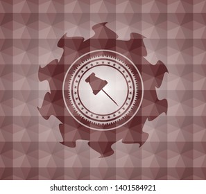 paper pin icon inside red badge with geometric background. Seamless.