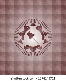 paper pin icon inside red emblem with geometric background. Seamless.
