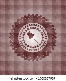 paper pin icon inside red badge with geometric pattern background. Seamless.