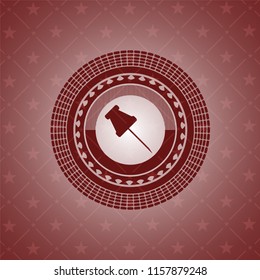paper pin icon inside retro style red emblem