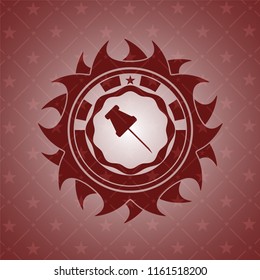 paper pin icon inside retro red emblem