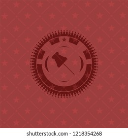 paper pin icon inside retro style red emblem