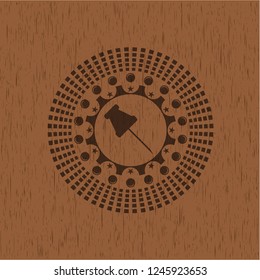 paper pin icon inside retro wooden emblem