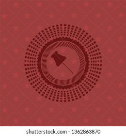 paper pin icon inside retro style red emblem