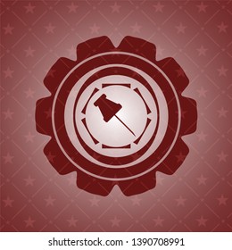 paper pin icon inside retro red emblem