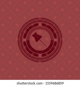 paper pin icon inside retro red emblem
