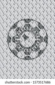 paper pin icon inside shiny silver badge. Scales pattern. Vector Illustration. Detailed.