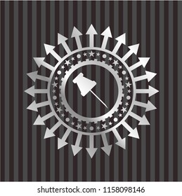 paper pin icon inside silver shiny emblem