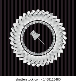 paper pin icon inside silver badge or emblem