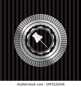 paper pin icon inside silver shiny emblem