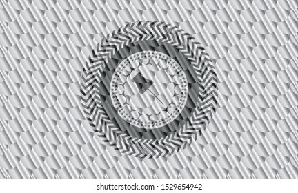 paper pin icon inside silver color badge. Scales pattern. Vector Illustration. Detailed.