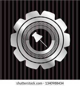 paper pin icon inside silvery shiny badge