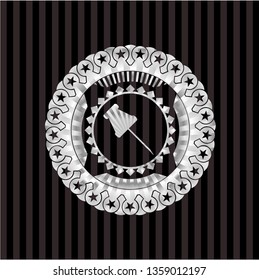 paper pin icon inside silvery emblem or badge