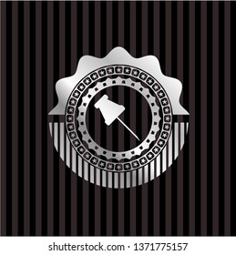 paper pin icon inside silvery shiny badge