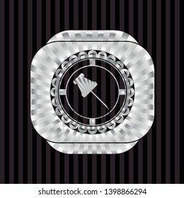 paper pin icon inside silvery badge or emblem