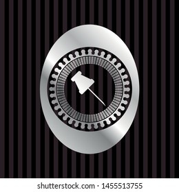 paper pin icon inside silvery shiny emblem