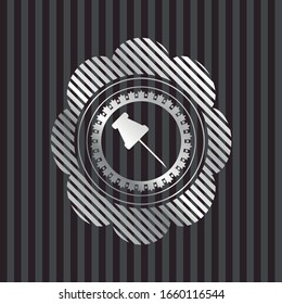 paper pin icon inside silvery shiny emblem