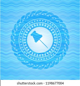 paper pin icon inside water concept emblem background.