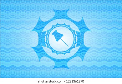 paper pin icon inside water wavec oncept emblem.