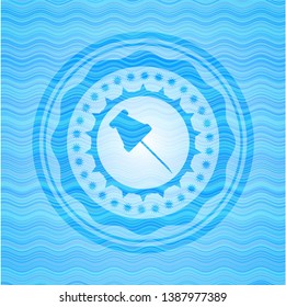 paper pin icon inside water wave concept badge background.