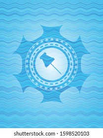 paper pin icon inside water concept emblem background.