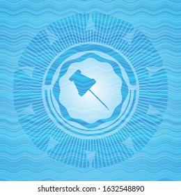 paper pin icon inside water wavec oncept emblem.