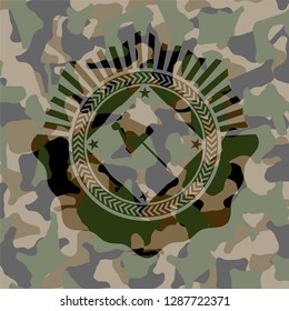 paper pin icon on camouflage texture