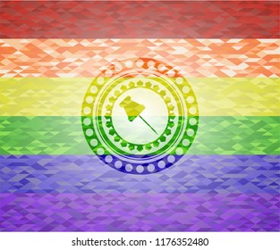 paper pin icon on mosaic background with the colors of the LGBT flag