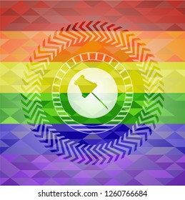 paper pin icon on mosaic background with the colors of the LGBT flag