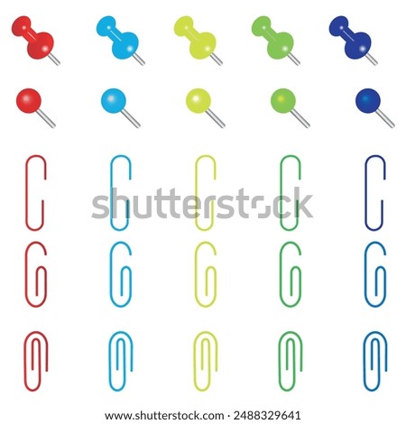 Paper pin icon set isolated on transparent background. 3d plastic pushpins, sewing needles or board tacks for paper notice.