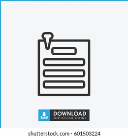 paper pin icon. simple outline paper pin vector icon. on white background.