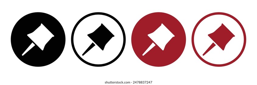 paper pin icons, flat attachement icons isolated on white