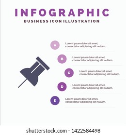 Paper, Pin, Reminder Solid Icon Infographics 5 Steps Presentation Background